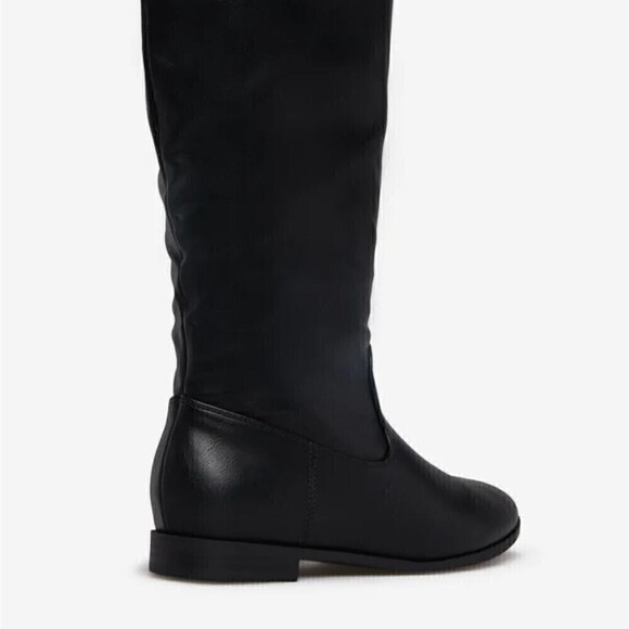 New! Faux Leather Tall Pointed Toe Knee High Black Riding Boots - Picture 2 of 13